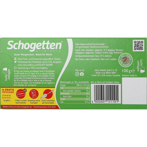 Schogetten Alpenvollmilch-Haselnuss