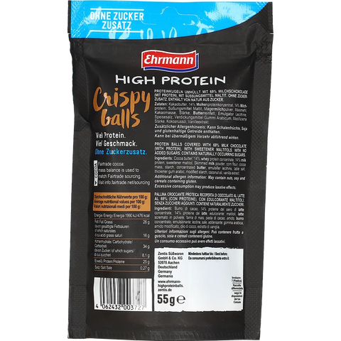 Ehrmann High Protein Crispy Balls ohne Zuckerzusatz mit Milchschokolade