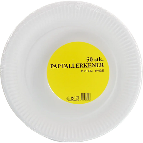 Paptallerkener 50stk Ø23cm hvide