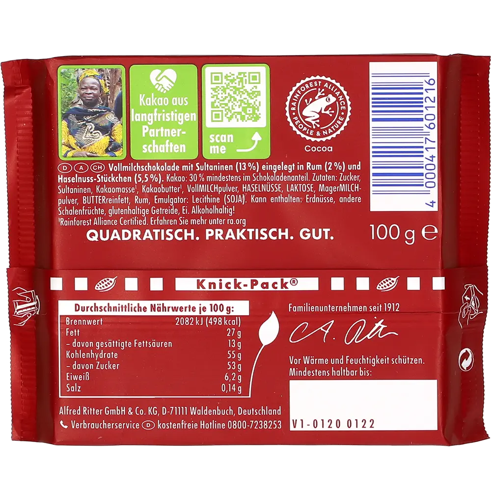 Ritter Sport BV Rum Trauben Nuss