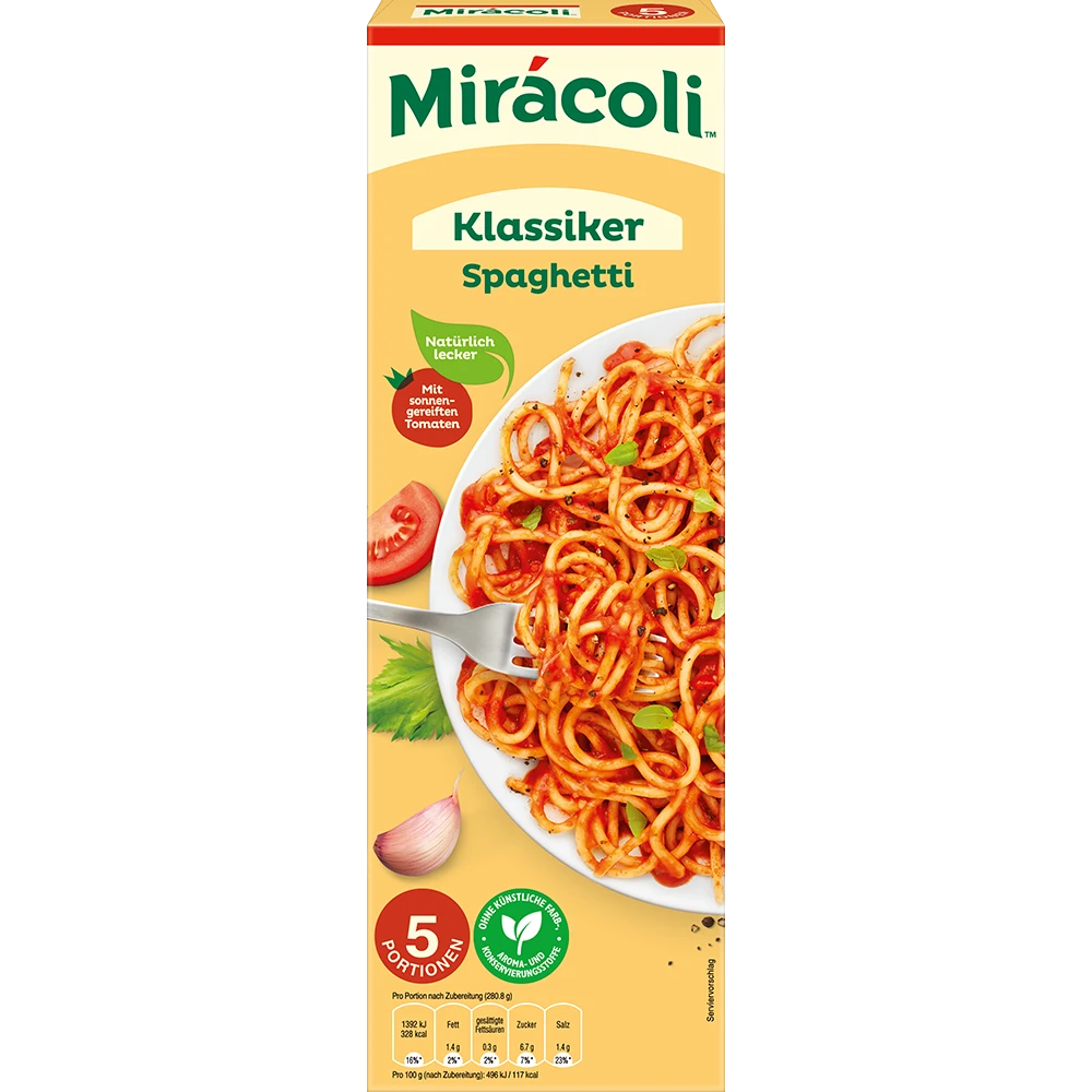 Miracoli Spaghetti mit Tomatens Klassik 5 Port.
