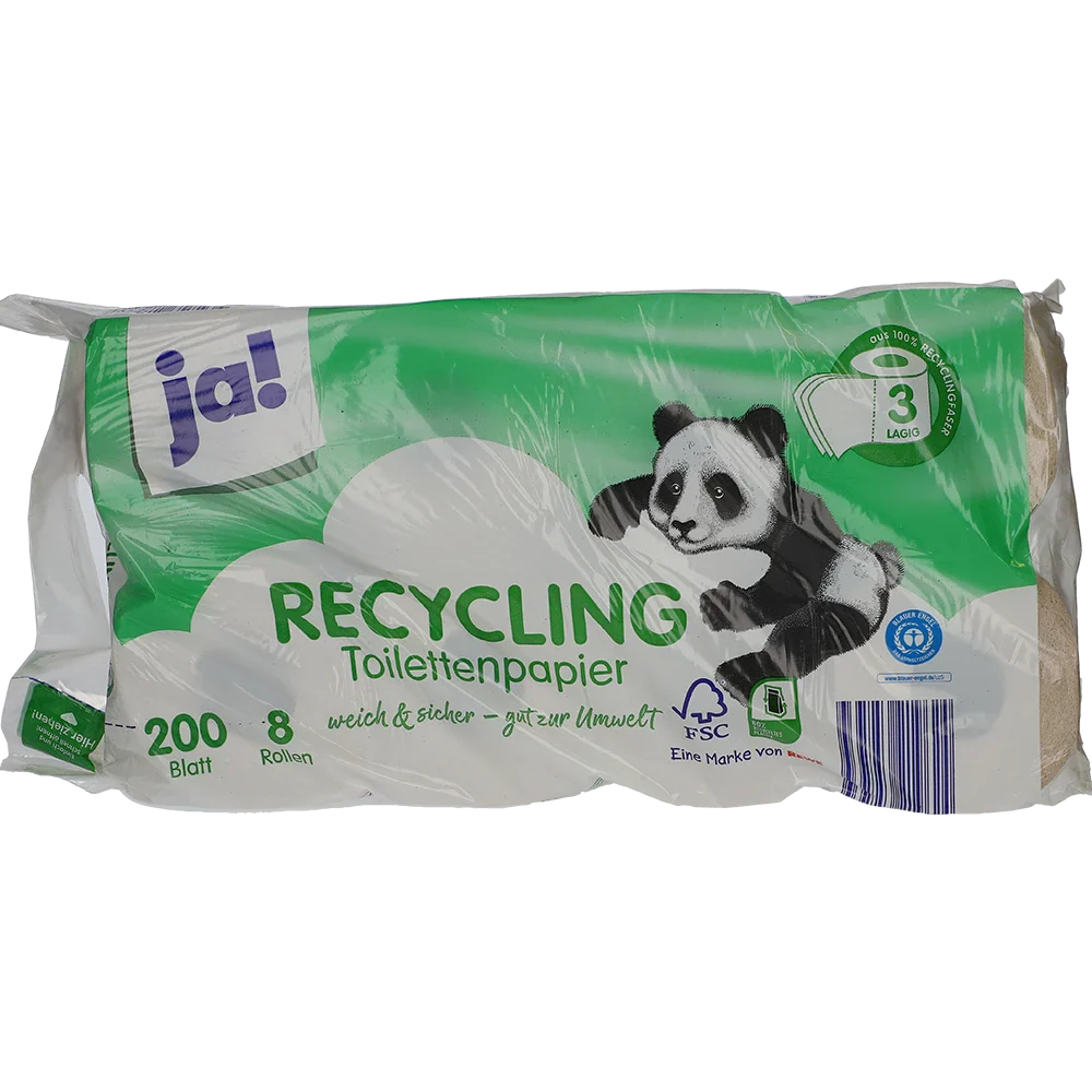 ja! Recycling Toilettenpapier 3lg. 200Blatt x 8