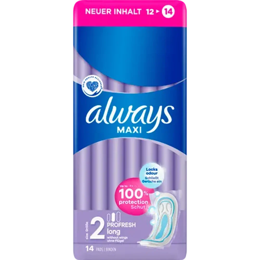 Always Maxi Binden Long m. Flügel 14er, Gr. 2