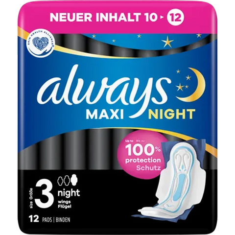 Always Maxi Binden Night m. Flügel 12er, Gr. 3